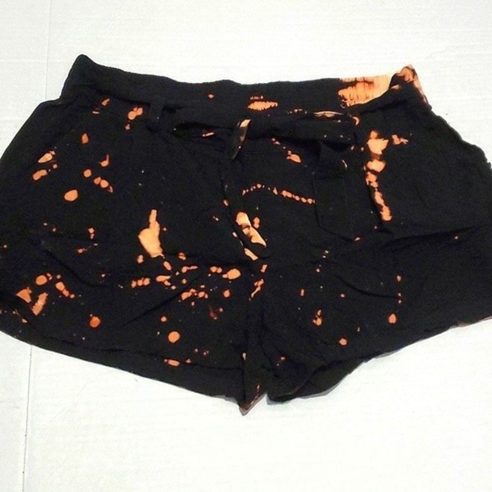 Splendid Boho Black Bleach Dyed Waist Tie Pull On Flowy Shorts M